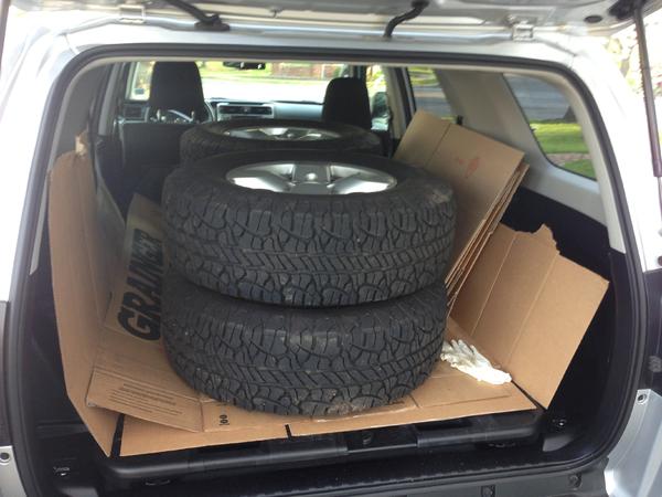 Replacing stock tires with something a bit more up to par. Rugged terrains stick size. These will be the winter tires on stock TE wheels.