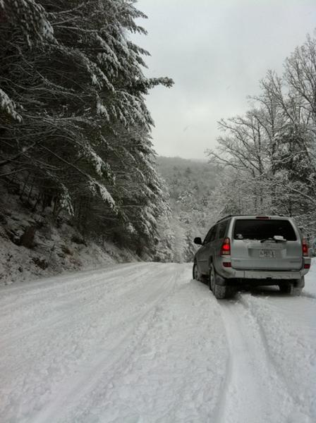 Richard Russell Scenic Highway. Blairesville side, it was 1 foot of snow up there. Drove all the way to helen, no problem......