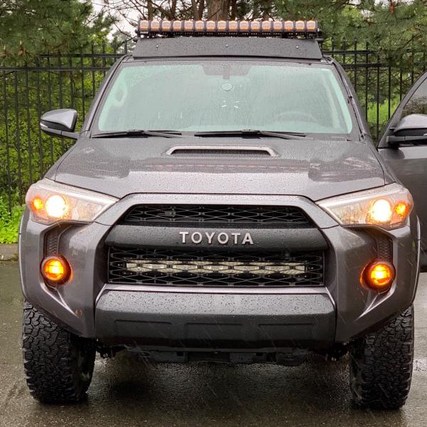 Rigid Adapt roof rack Morimoto Fog Auxbeam 24k behind grille