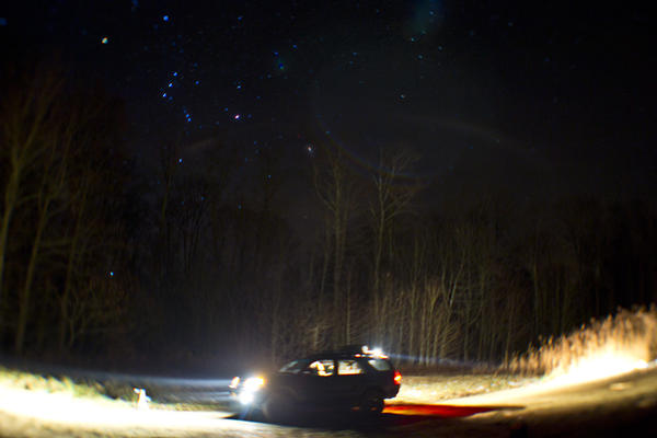 Runner's lights on while taking star pictures