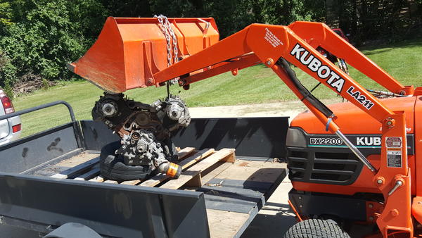 scrap engine on trailer