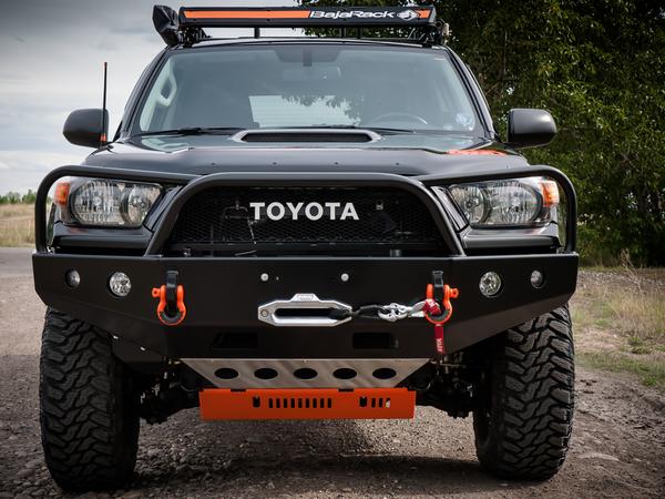 ShrockWorks front bumper showing how bumper skid plate fits with the BudBuilt front skid plate (KDSS version)
