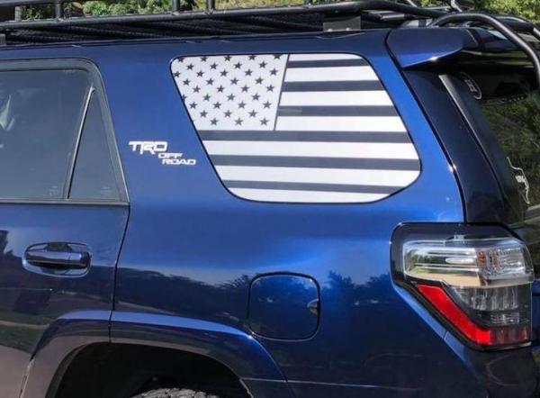 Silver american flag decal made for 4runner 5th link below www.overlookgraphics.com