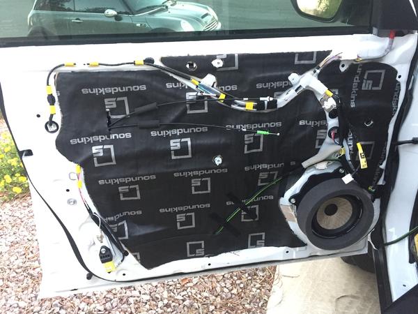 Soundskin sound deadening the doors. Focal PS165F performance series component speakers. Homemade speaker adapters made out of abs and high density pl