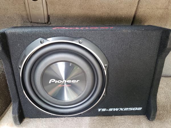 Subwoofer - Pioneer 10 inch. Sealed box. Running 500 watts from Alpine 500 watt amp.