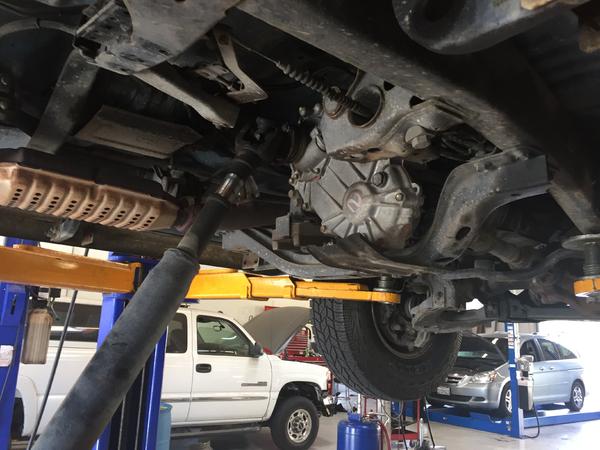 Tank removed at shop... Drive line hanging down.