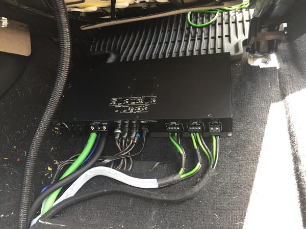 To power the system, I installed an ARC Audio XDi 850.5 Amp. This is a 5 channel amp with a total of 850 Watts. This amp fits perfectly under the driv