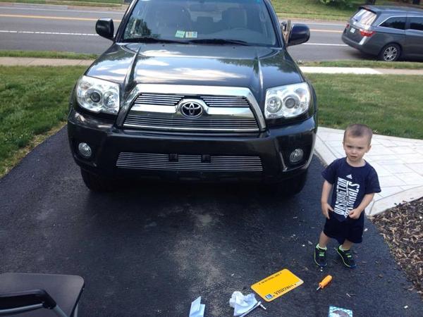 Took the plasti-dip off the grilled put in the billett inserts with help from the little guy. Didn't last long, went back to the all-black after a few