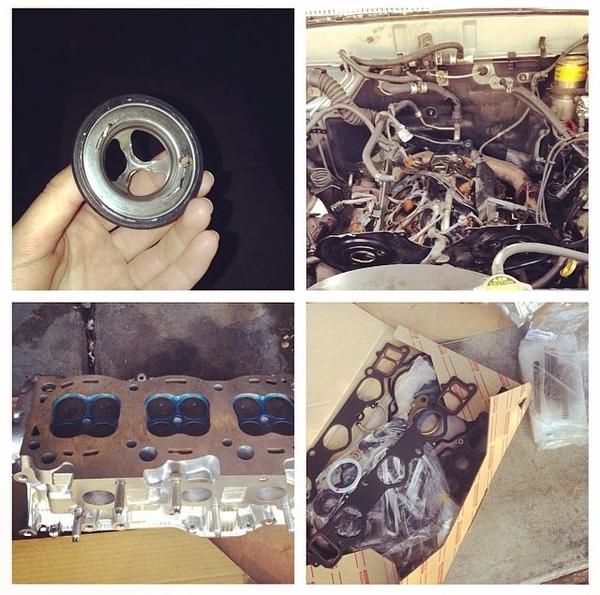 Top left is the thermostat that was on my truck when I bought it. Previous owner cut it, so it wouldn't show it over heated. Had a blown head gasket w