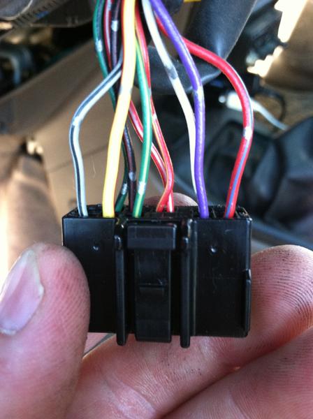 'Top' view of wires entering connector