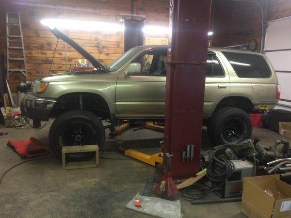 Towards the end of the front axle swap, still stock rear suspension