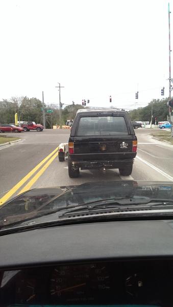 Towing Dolly (project truck) to the Mechanic's house while driving Charlotte (parts truck)