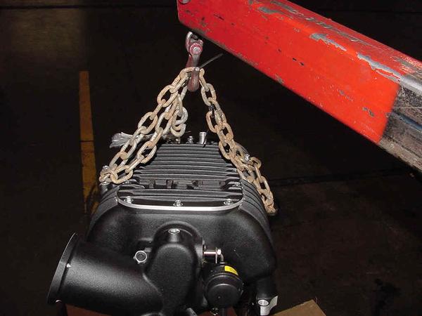 TRD supercharger on the hoist, 500+ horsepower, here we come!