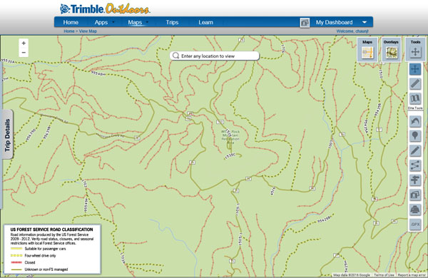 Trimble - Street View with Forest Roads Overlay