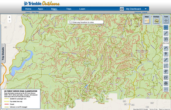 Trimble - Street View with Forest Roads Overlay