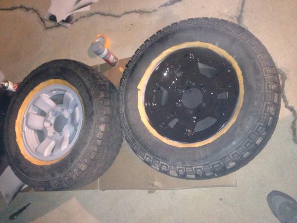 Two coats of grey automotive primer and two coats of glossy black high temp engine paint