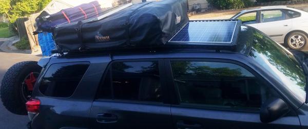 unistrut roof rack with integrated solar, rooftop tent and rear storage rack
