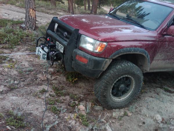 Used the winch for the first time...nothing to do with being stuck, we just had to pull a log down to the camp site for the fire.