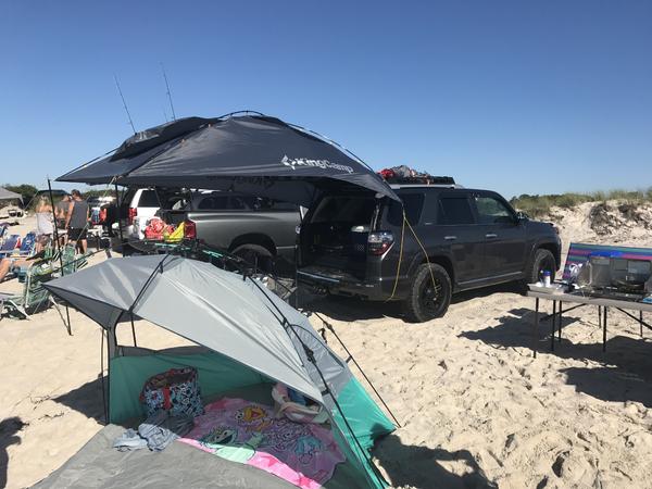 Using the King Camp shade awning at the beach.