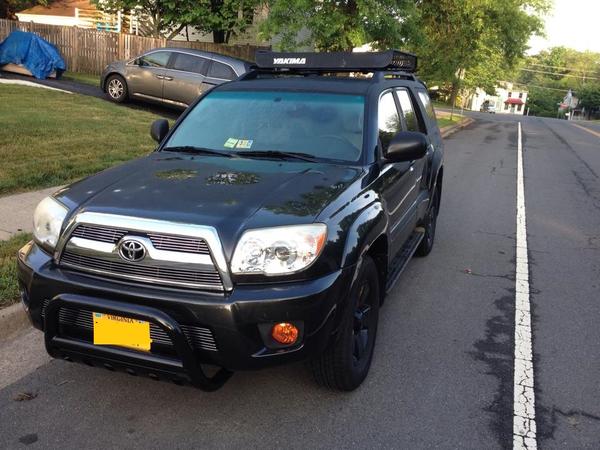 With the bull bar and roof rack mounted.